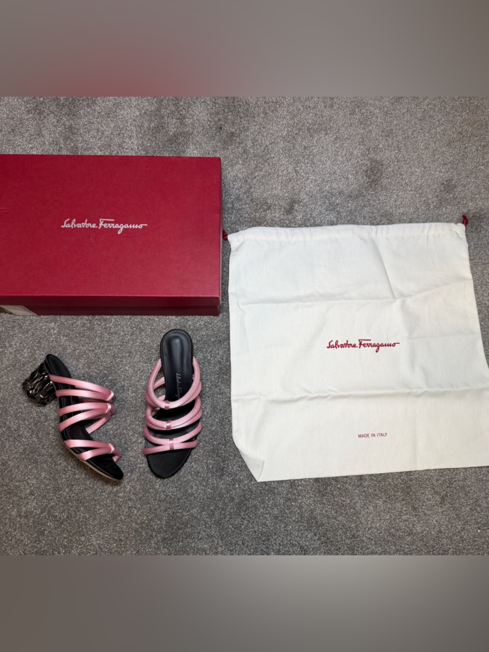 Salvatore Ferragamo Amalia 55 light Pink  Slip on Heeled Sandal Size  4